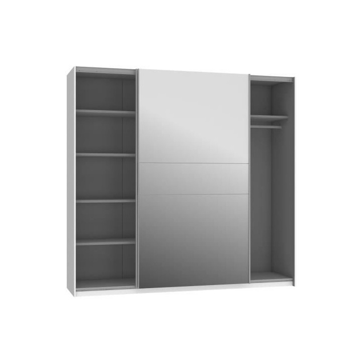 Armoire 2 portes coulissantes + miroir - Décor Blanc et Sonoma - L 22