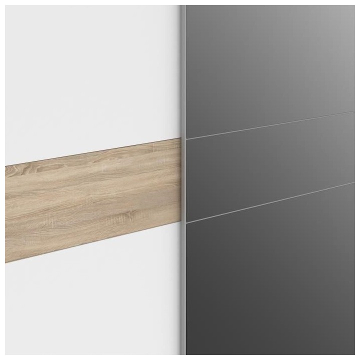 Armoire 2 portes coulissantes + miroir - Décor Blanc et Sonoma - L 22