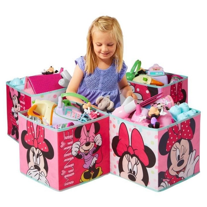 MINNIE Lot de 4 cubes de rangement et décoratifs