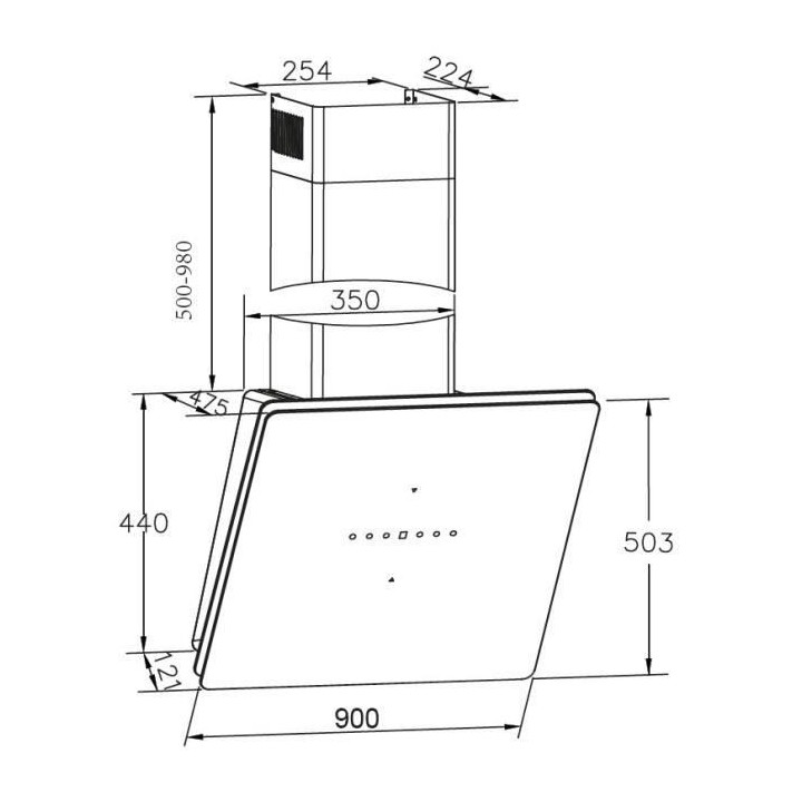 Hotte inclinée AMICA OKP9655S - L90cm - 740m3 - 69 dB - cable 120 cm