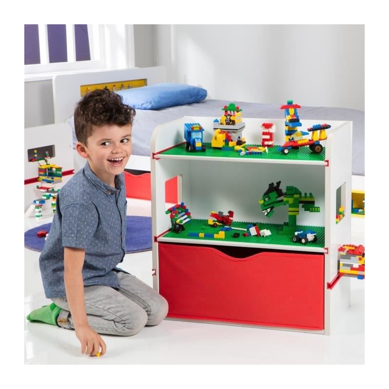 Room 2 Build Étagere de chevet pour enfant avec rangement, avec accessoires pour réaliser des constructions avec des briques