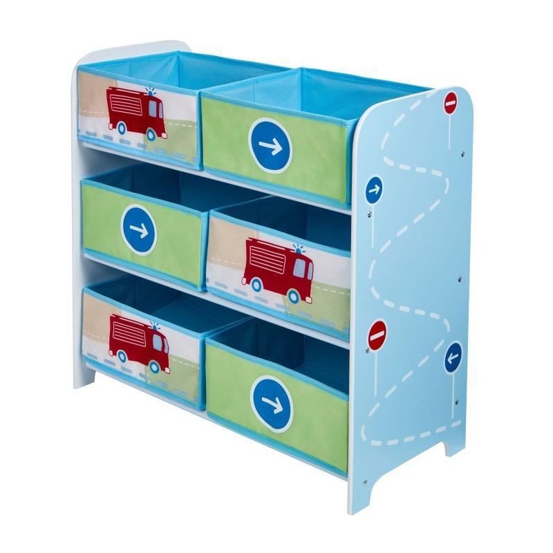 Meuble de Rangement Enfant 6 bacs Voitures Garçon - Worlds Apart