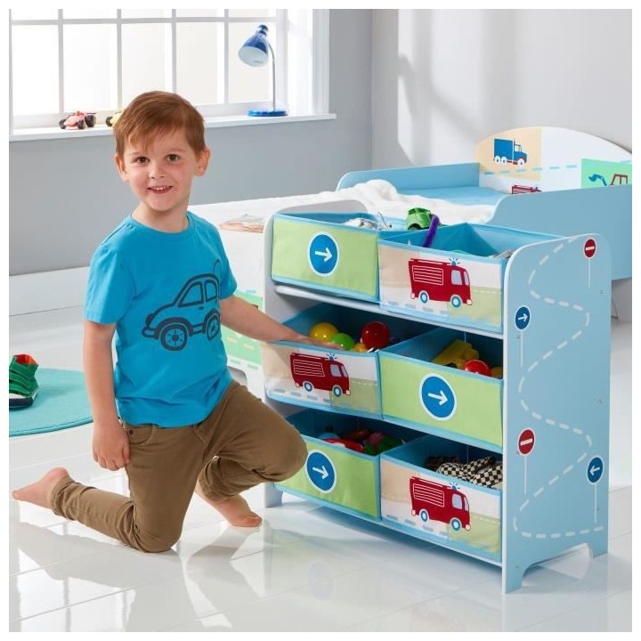 Meuble de Rangement Enfant 6 bacs Voitures Garçon - Worlds Apart