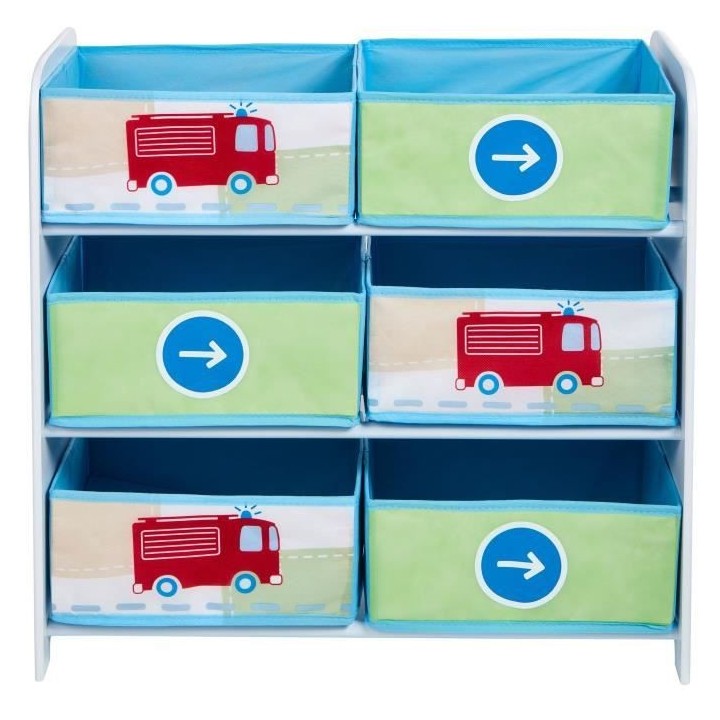Meuble de Rangement Enfant 6 bacs Voitures Garçon - Worlds Apart
