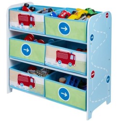 Meuble de Rangement Enfant 6 bacs Voitures Garçon - Worlds Apart