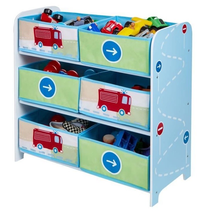 Meuble de Rangement Enfant 6 bacs Voitures Garçon - Worlds Apart
