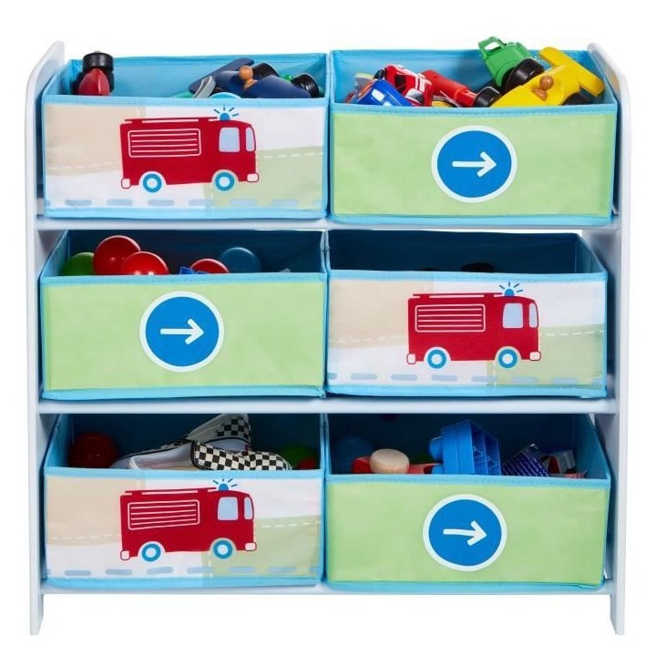 Meuble de Rangement Enfant 6 bacs Voitures Garçon - Worlds Apart