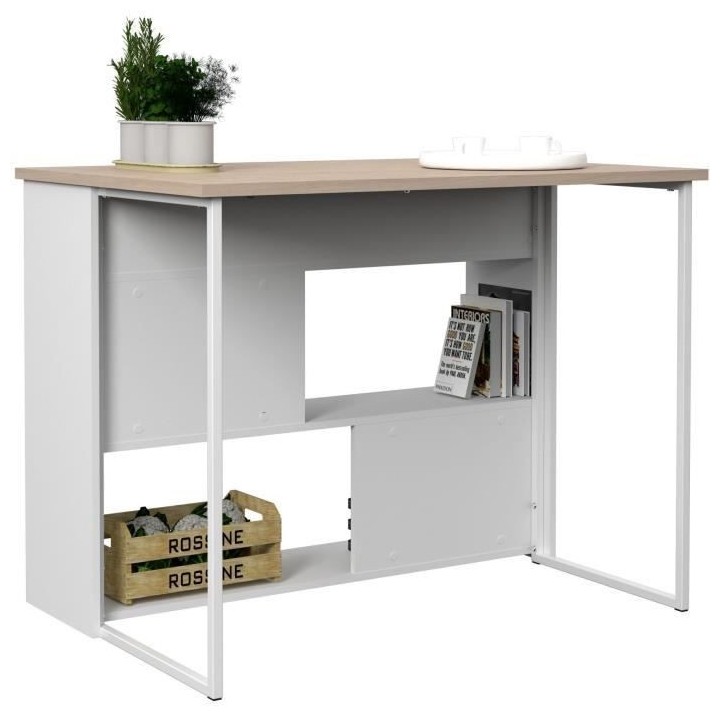 EKIPA Ilot de cuisine - Décor Chene Jackson et Blanc - 116x90x81 cm -