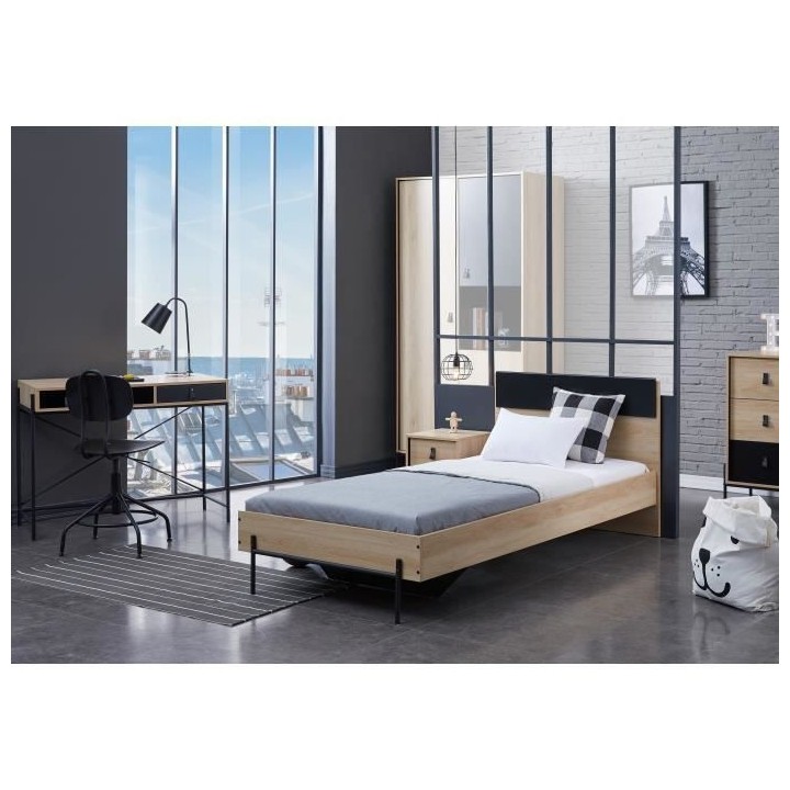 WORKSHOP Lit enfant - Chene/Noir - 90x200 cm