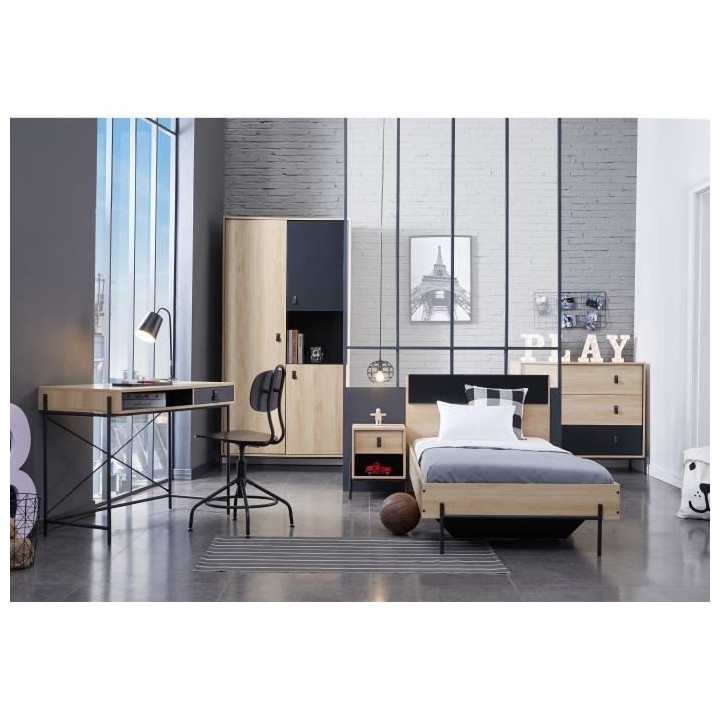 WORKSHOP Lit enfant - Chene/Noir - 90x200 cm