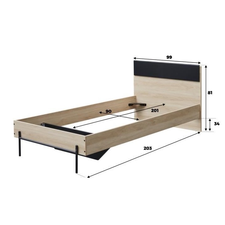 WORKSHOP Lit enfant - Chene/Noir - 90x200 cm