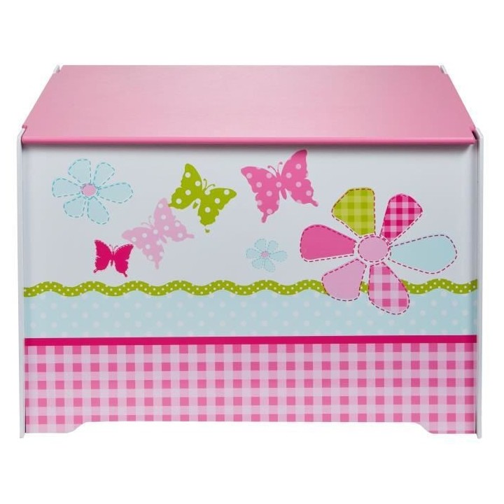 Coffre a Jouets Enfant en bois avec couvercle HelloHome Rose et Blanc