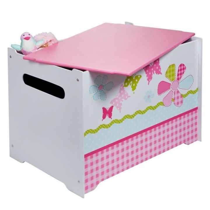 Coffre a Jouets Enfant en bois avec couvercle HelloHome Rose et Blanc