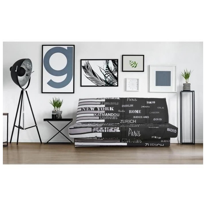 Banquette Clic Clac 3 places World - Tissu World Noir - Made in France