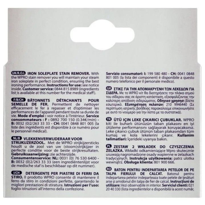 WPRO IRO002 Stick nettoyants fer a repasser