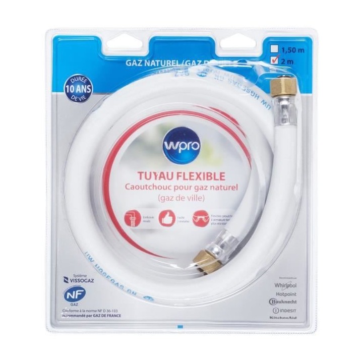 WPRO TNC200 - Tuyaux de Gaz caoutchouc naturel pour plaques de cuisson