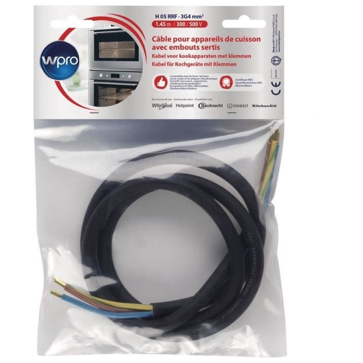 WPRO CCB340/1 - Câble H05 RRF 3G4 sans prise - longueur 1,45m pour ap