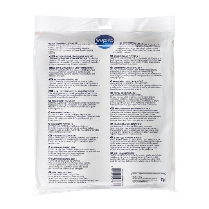 WPRO UCF016 Filtre universel a graisse et a charbon 2 en 1. Dim 470x57