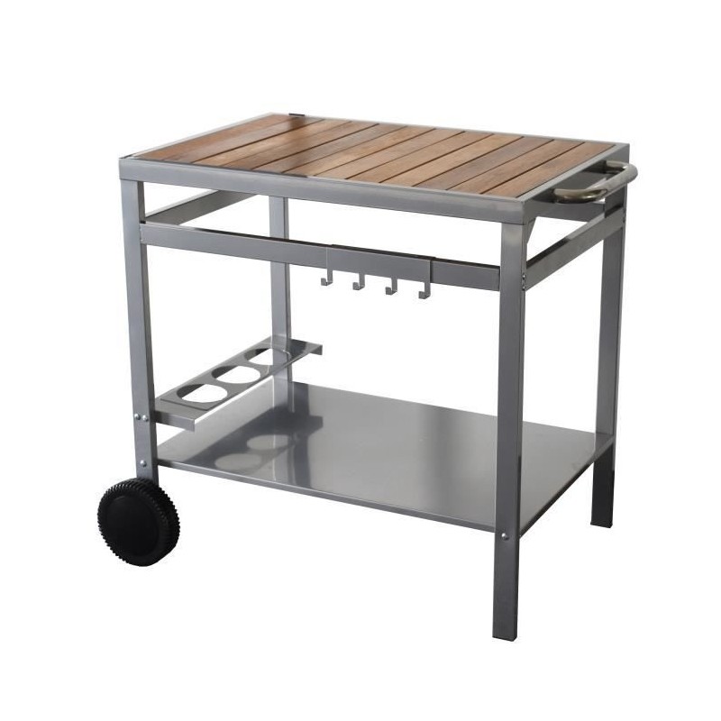 COOK'IN GARDEN Desserte de jardin Media pour plancha - Métal et bois - 80 x 55 cm - Gris