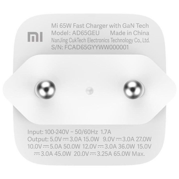 XIAOMI Fast Chargeur - 65 W - Blanc