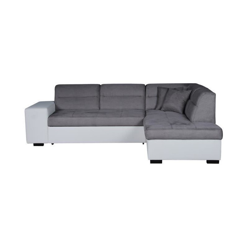 ALMERIA Canapé d'angle droit convertible 4 places - Tissu gris et simili blanc - Contemporain - L 264 x P 197 cm