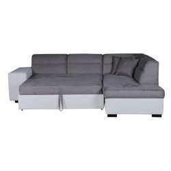 ALMERIA Canapé d'angle droit convertible 4 places - Tissu gris et simili blanc - Contemporain - L 264 x P 197 cm