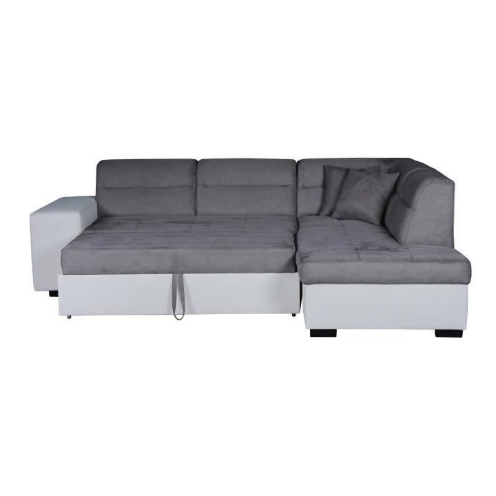 ALMERIA Canapé d'angle droit convertible 4 places - Tissu gris et sim