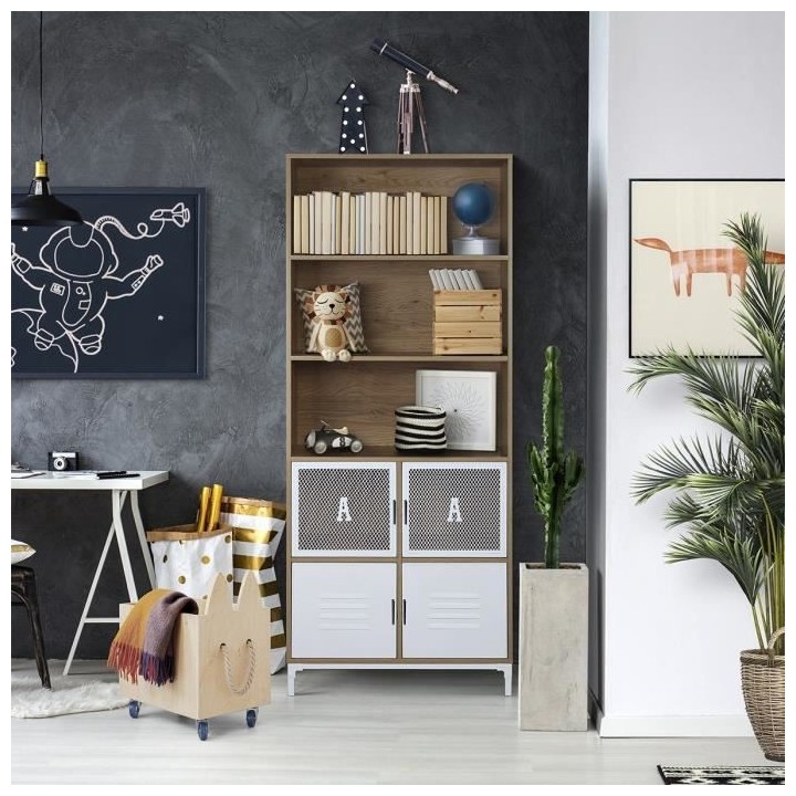 Bibliotheque ARTY - 4 portes - Pieds en métal blanc