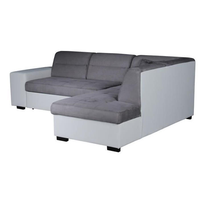 ALMERIA Canapé d'angle droit convertible 4 places - Tissu gris et sim