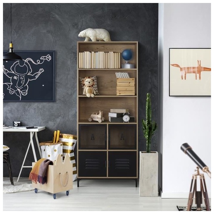 Bibliotheque ARTY - 4 portes - Pieds en métal noir