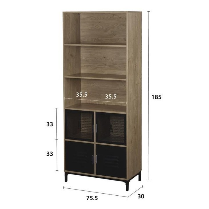 Bibliotheque ARTY - 4 portes - Pieds en métal noir