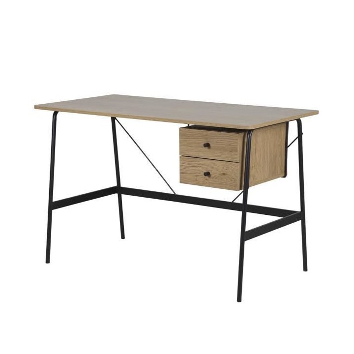 Bureau de travail 2 tiroirs en métal - Pieds noir - MENTOR