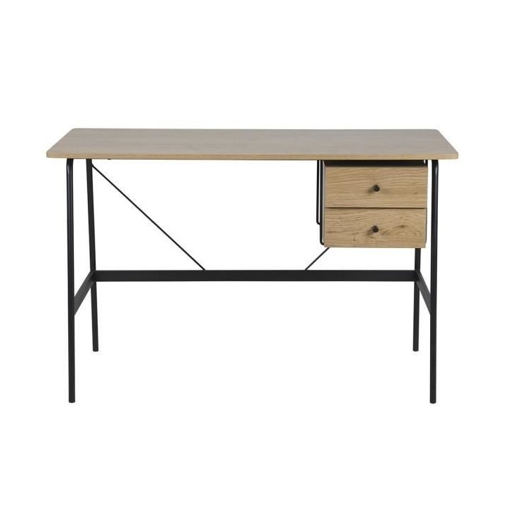 Bureau de travail 2 tiroirs en métal - Pieds noir - MENTOR