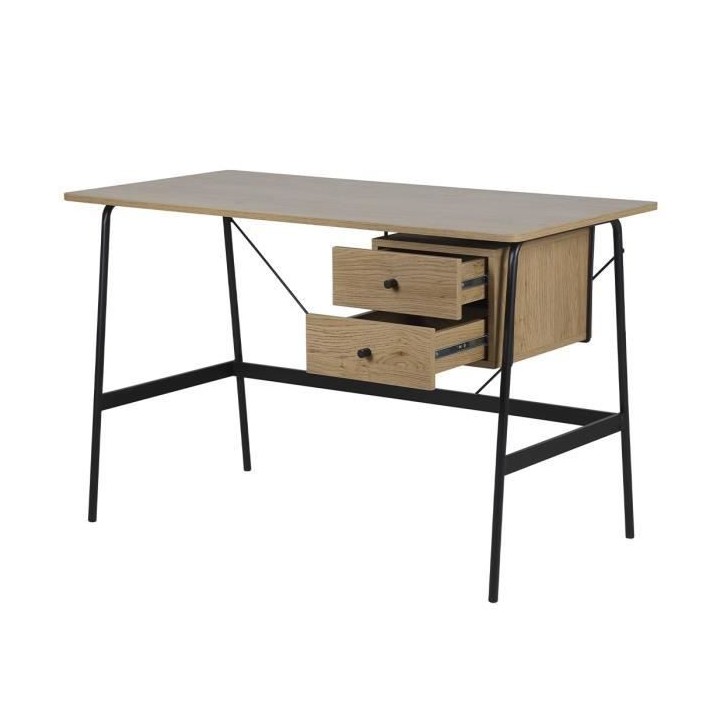 Bureau de travail 2 tiroirs en métal - Pieds noir - MENTOR