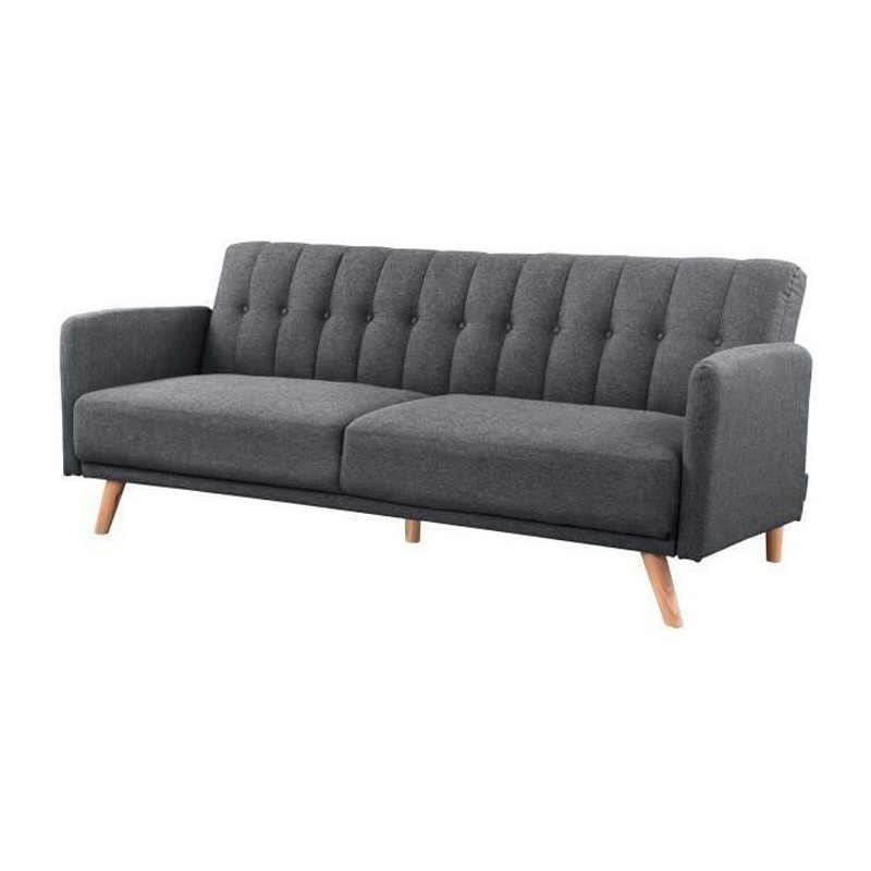 ANDERS Canapé 3 places scandinave convertible - Tissu anthracite - L 207 x P 94 x H 86 cm