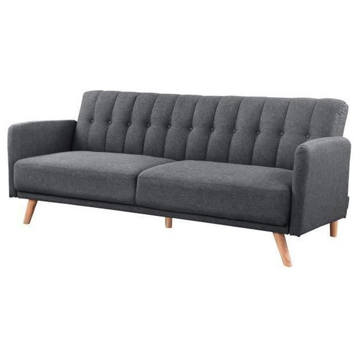 ANDERS Canapé 3 places scandinave convertible - Tissu anthracite - L