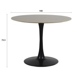 Table a manger ronde TULIPE - Décor noyer - Métal noir - 4 personnes