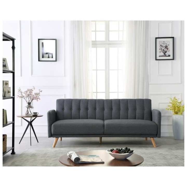 ANDERS Canapé 3 places scandinave convertible - Tissu anthracite - L