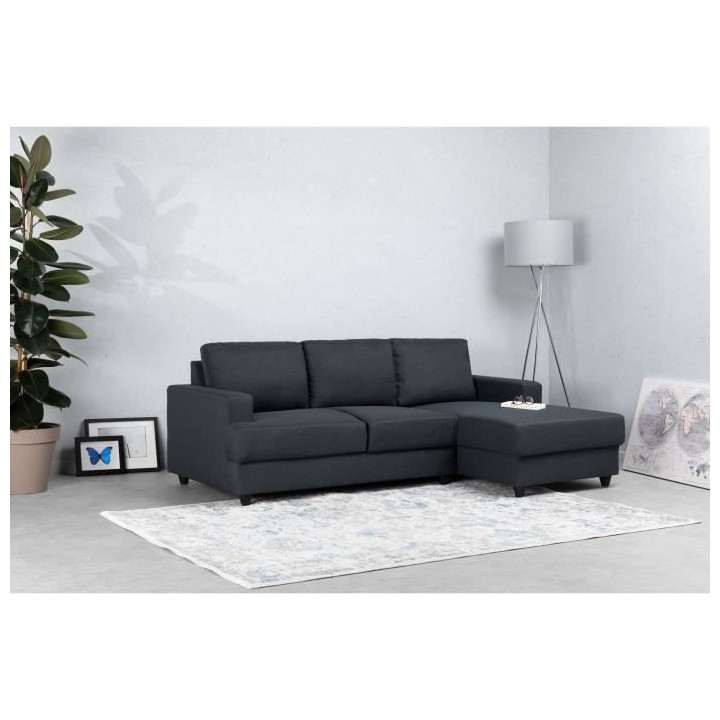 Canapé d'angle droit 4 places Paul - Tissu gris anthracite - L 215 x
