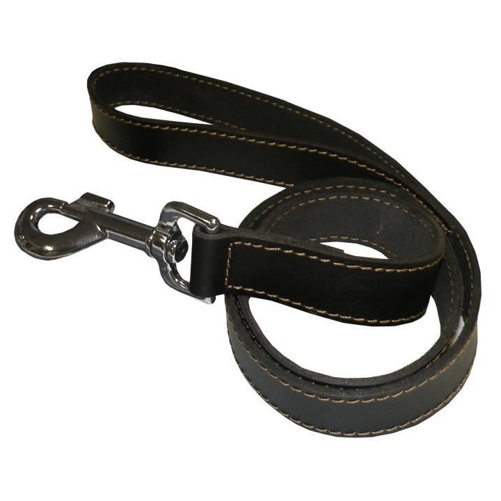 YAGO Laisse noir en cuir, Longue laisse pour chien 1,20m, Souple et R