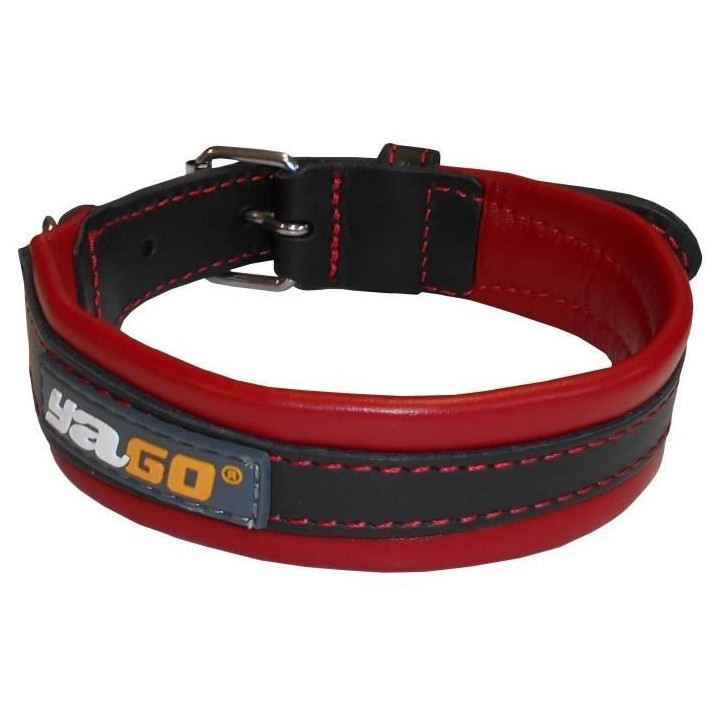 YAGO Collier en Cuir Noir et Rouge Souple et Réglable pour moyen chie