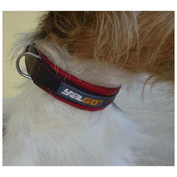 YAGO Collier en Cuir Noir et Rouge Souple et Réglable pour moyen chie