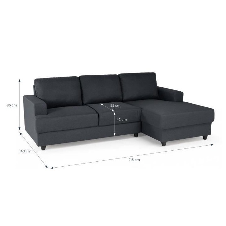 Canapé d'angle droit 4 places Paul - Tissu gris anthracite - L 215 x