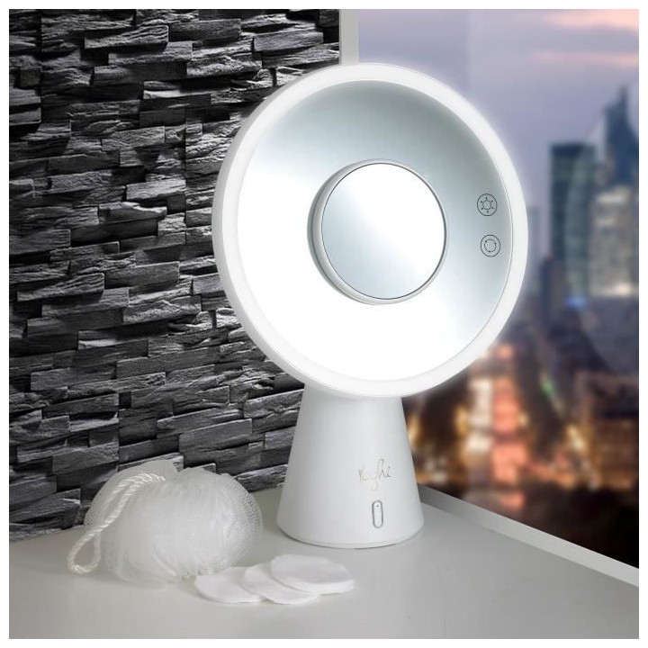 YOGHI Miroir Grossissant 3 en 1 - Lumiere LED Enceinte Bluetooth - 6W