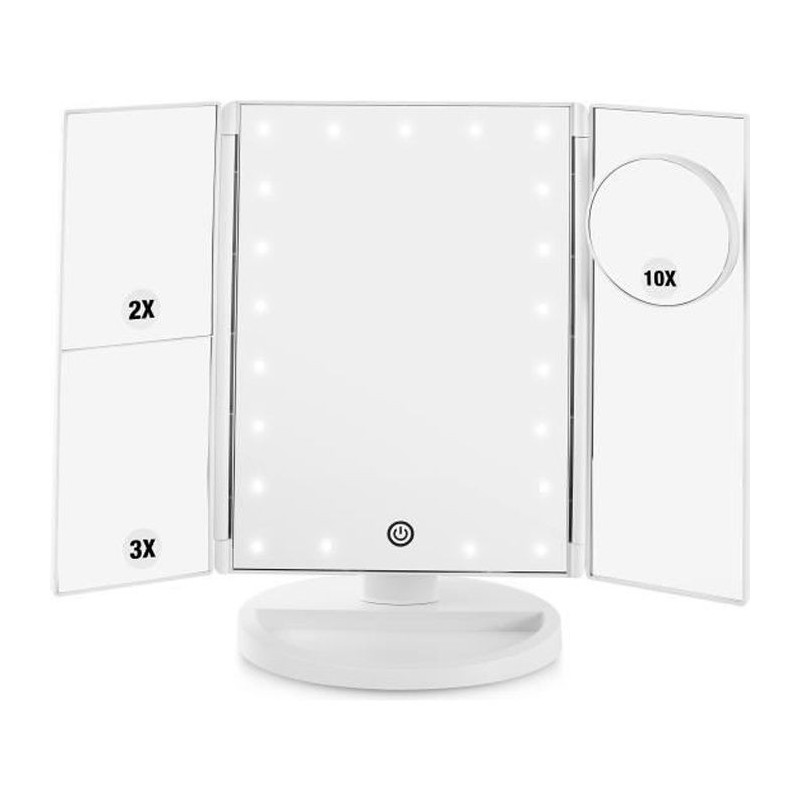 YOGHI Miroir Grossissant Triptyque pliable 21 LED - Lumiere blanc