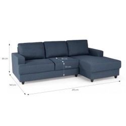 Canapé d'angle droit 4 places - Tissu bleu - Contemporain - L 215 x P 140 H 86 cm - PAUL