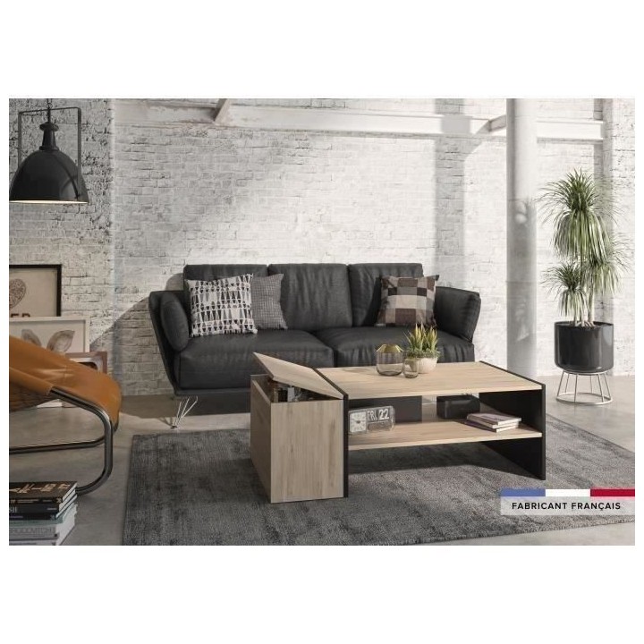 Table basse bar Gami - Made in France - Décor chene noir - Style indu