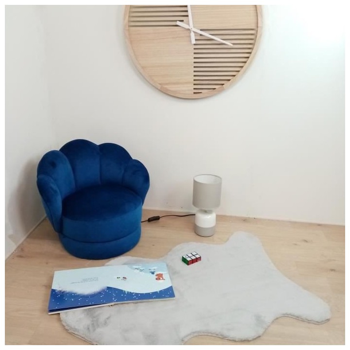 Fauteuil club enfant - Velours bleu nuit - Bois pin massif - L 47,5 x