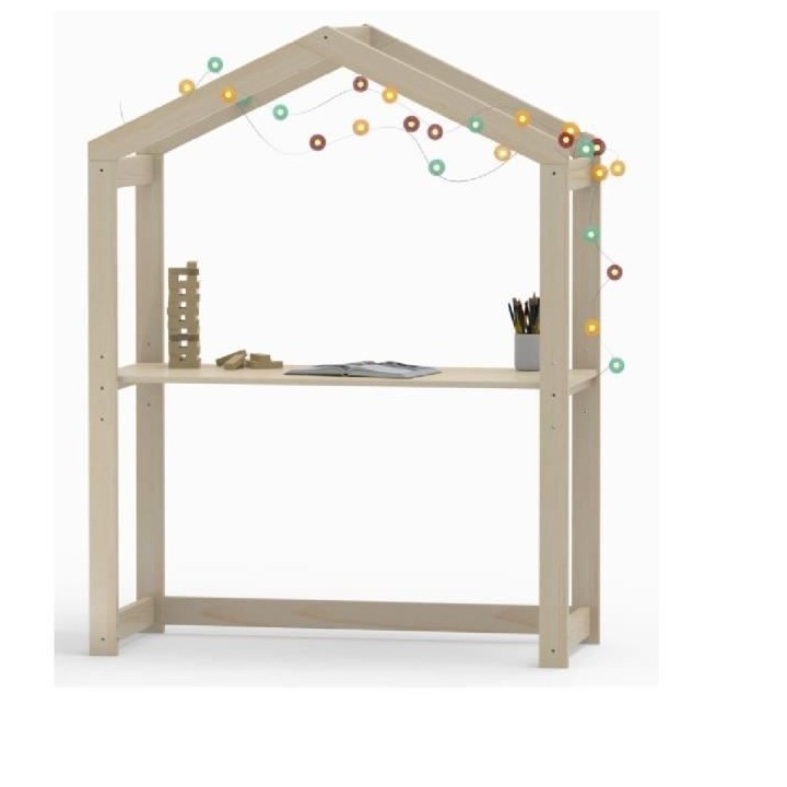 WEBER Bureau cabane enfant 120 cm en pin massif - Plateau réglable en