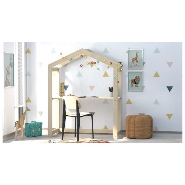 WEBER Bureau cabane enfant 120 cm en pin massif - Plateau réglable en